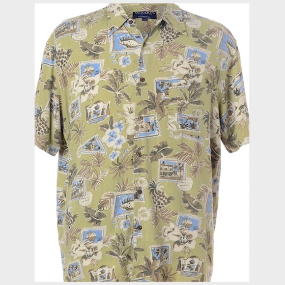 Hathaway Classics, Mens Green/Blue Hawaiian Shirt - Picture 1 of 4